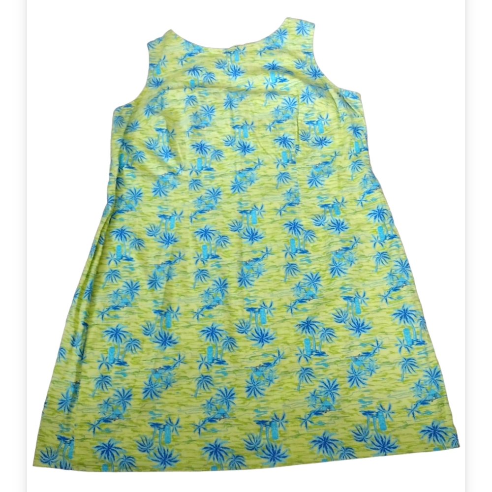 Bay Studio Vintage Y2K Lime Yellow Blue Hawaiian Sleeveless Keyhole Dress 2X